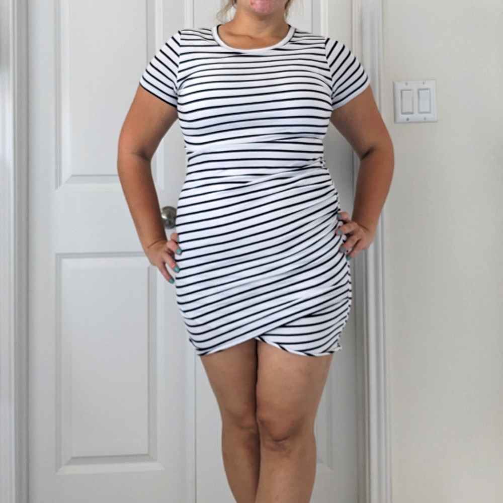 BTFBM Women's 2023 Summer Casual Beach Dresses Crew Neck Short Sleeve Wrap